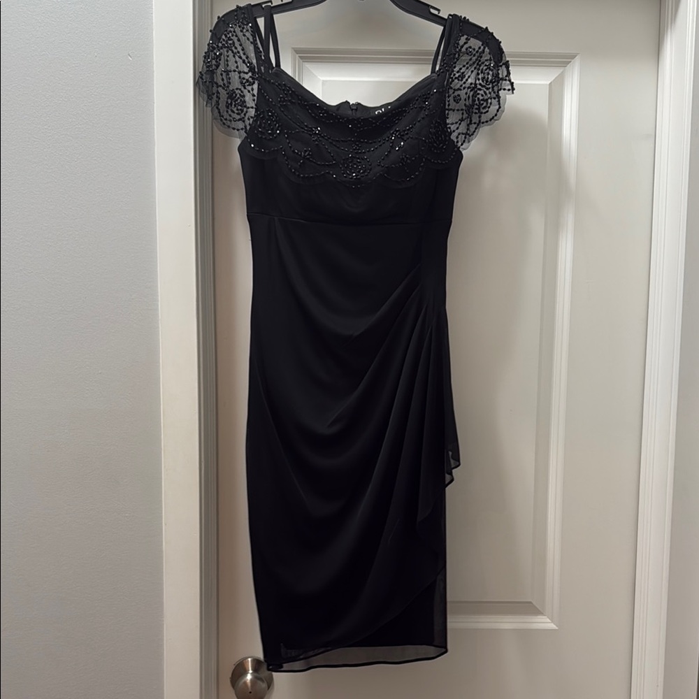 Black Ruched Asymmetrical Sheath Dress